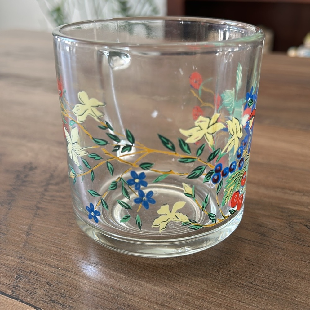 Floral Glass Mug with Bird Design made in Canada 🇨🇦 - Picture 2 of 6